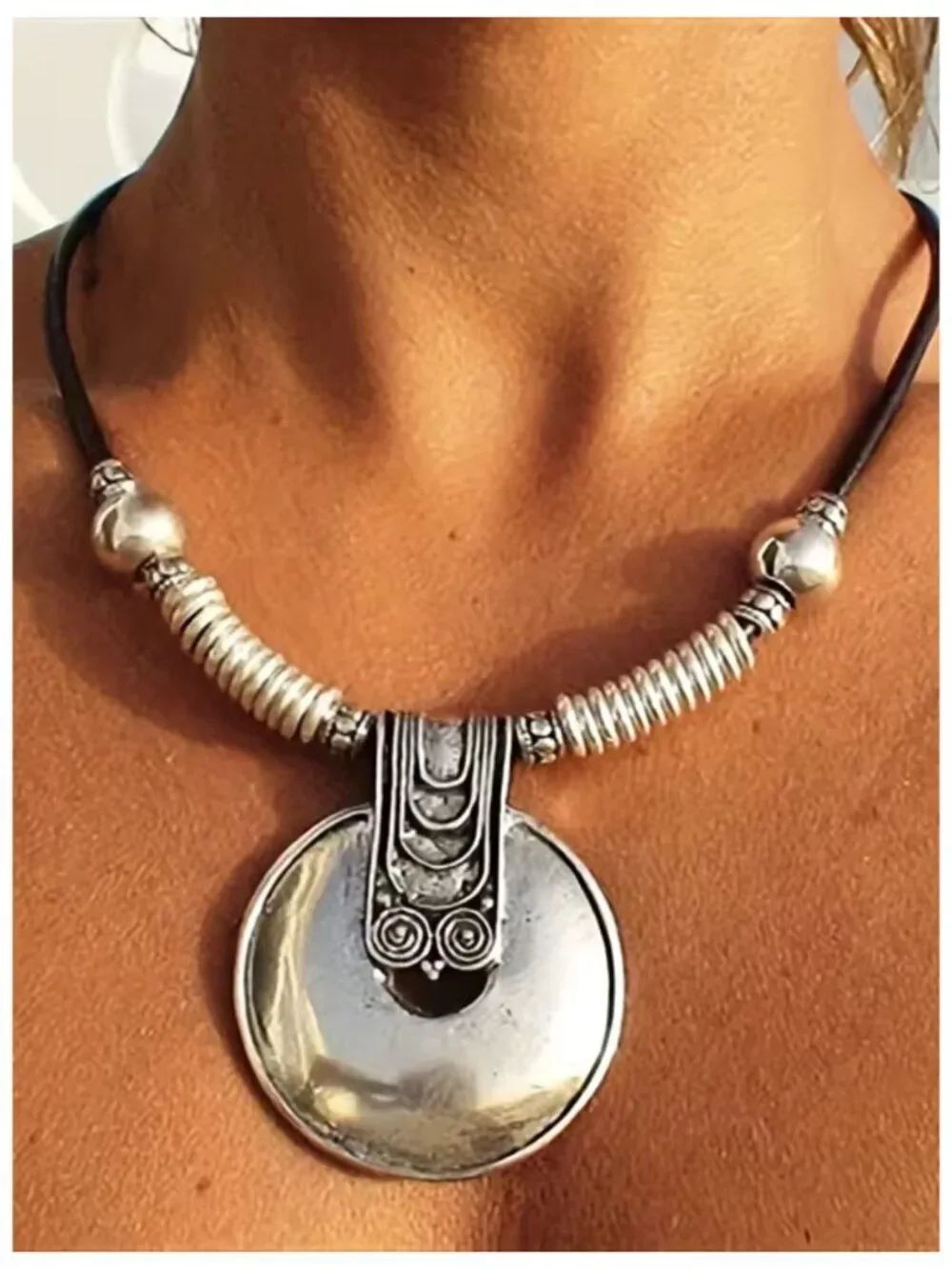 NWT Bohemian Circle Pendant Necklace Statement Accessory